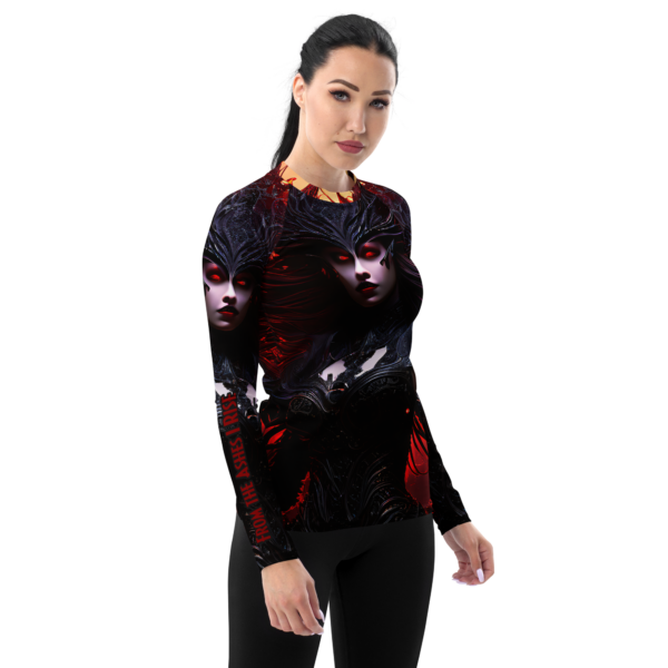 Xalira All-Over Print Women’s Rash Guard – "From the Ashes I Rise" – Athletic Performance Wear - Image 4