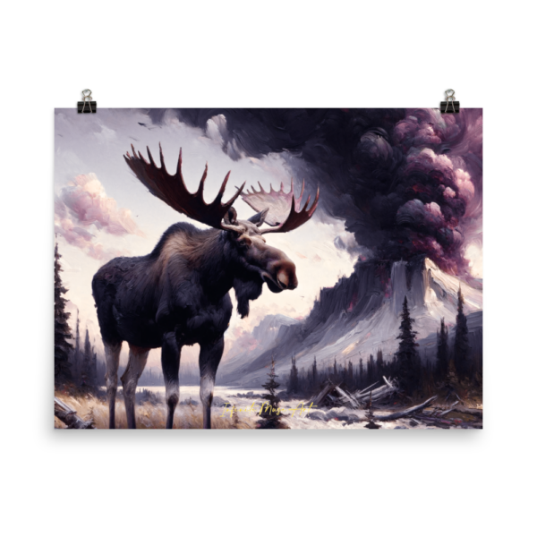 Gentle Moose in Volcanic Chaos - 18x24in Japanese Poster-Paper Print