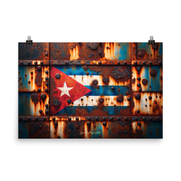 Rustic Cuban Flag Art Print - 24x36in Japanese Poster Paper - Museum-Quality Distressed Metal Texture Wall Art