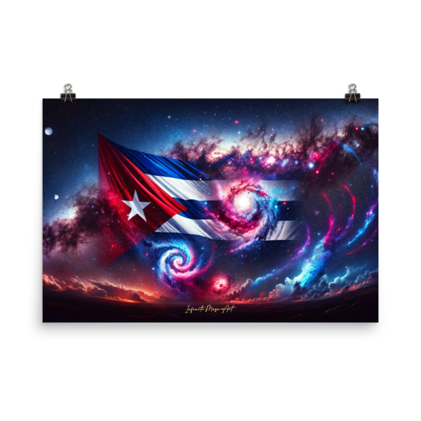 Galactic Symphony of Freedom | 24x36in Japanese Poster Print | Celestial Cuban Flag Art