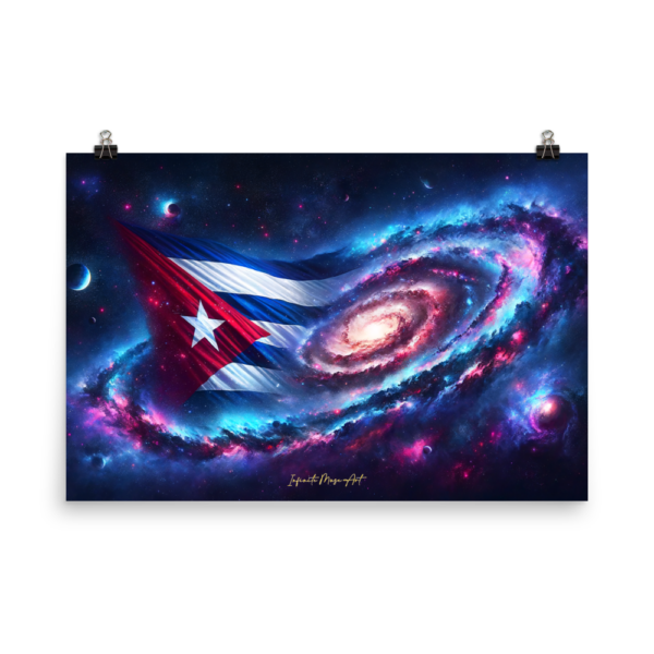 Galactic Pulse of Cuba | 24x36in Japanese Poster Paper Print – Cosmic Cuban Flag Art