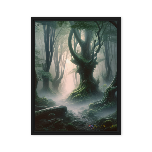 Mystic Dawn in the Enchanted Forest - Framed Canvas Print