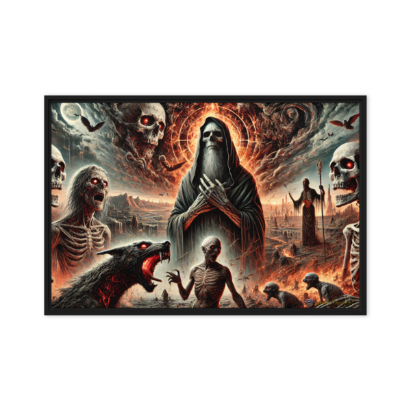 Erlik’s Dominion: Framed Canvas Print (24x36in) – Dark Underworld Deity Gothic Artwork