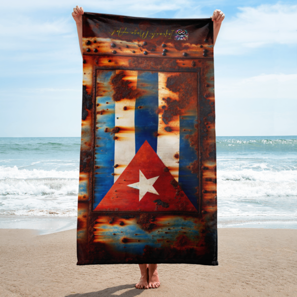 Rustic Cuban Flag Beach Towel - 30x60in Vintage Industrial Design - Image 2