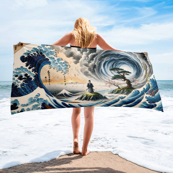 Warrior's Tempest – 30x60in Japanese Martial Arts Beach Towel