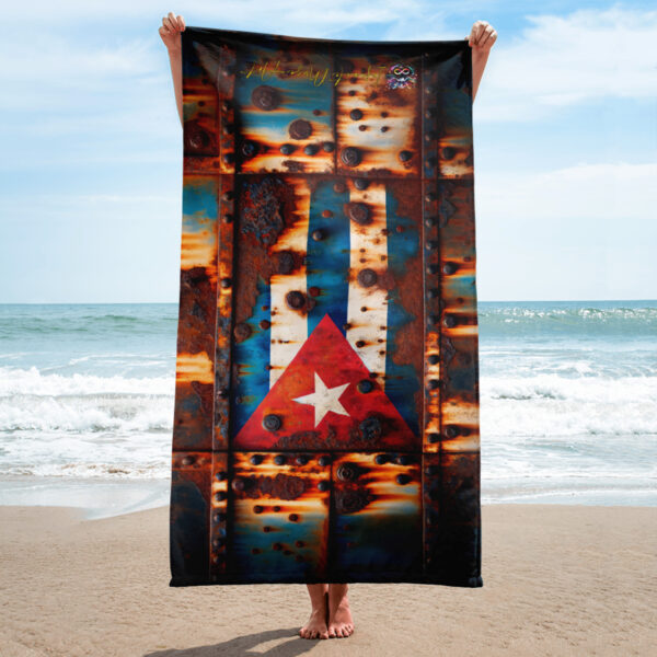 Rustic Cuban Flag Beach Towel – 30x60in Distressed Metal Cuban Art Towel - Image 2