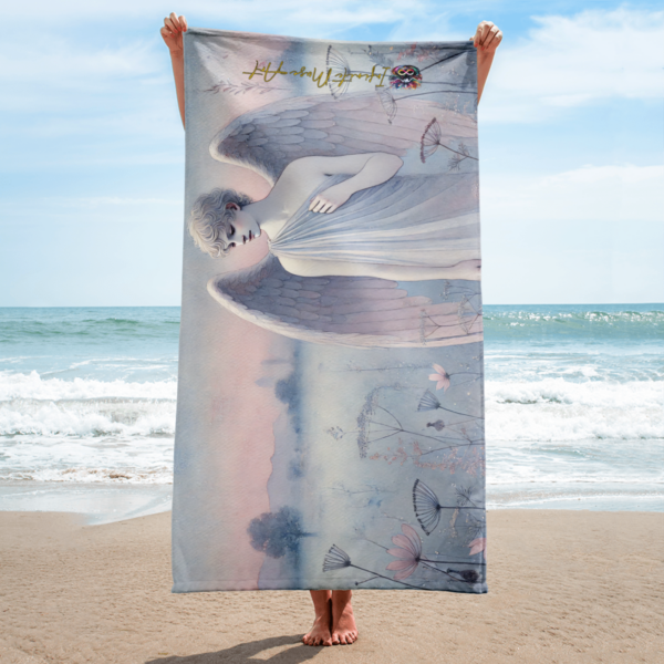 Thanatos' Reverie – Ethereal Angelic Deity Beach Towel, 30x60in Super Soft Sublimation Towel - Image 2