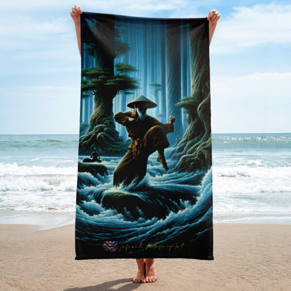 Warrior’s Flow in the Sacred Grove – 30x60in Mystical Martial Arts Beach Towel