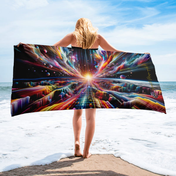 Cosmic Symphony of Light 30x60in Beach Towel - Vibrant Celestial Design