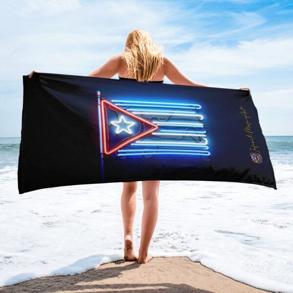 Cuban Flag Neon Art Beach Towel – Vibrant 30x60in Soft & Absorbent Beach Towel