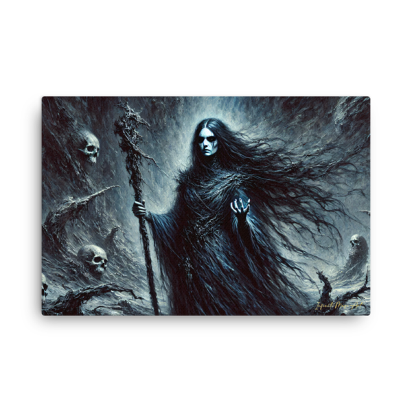 Hel’s Veil of Shadows – 24x36in Thin Frameless Norse Goddess Canvas Print | Slim Gothic Art Wall Décor