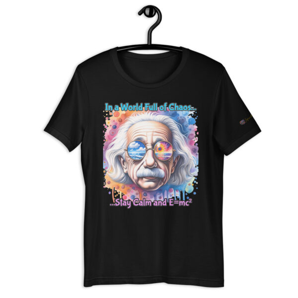 Cosmic Reflections: Einstein Unisex Comfort Fit T-Shirt – Old-Fashioned Style with 'Stay Calm and E=mc²' Quote - Image 2