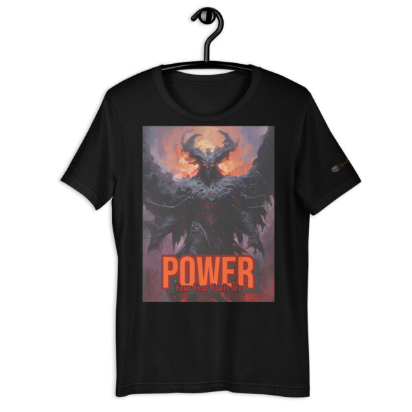 Old-Fashioned Unisex T-Shirt – Lord of Infernal Shadows Design with 'Your Fear Fuels My Power' Quote - Image 2