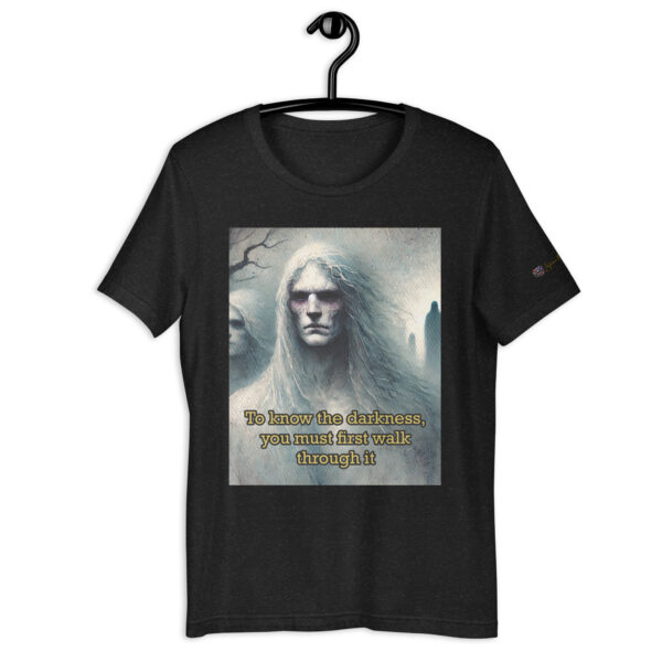 Harbingers of the Abyss Unisex T-Shirt – Comfort Fit, Gothic Art Apparel with Quote 'To Know the Darkness'