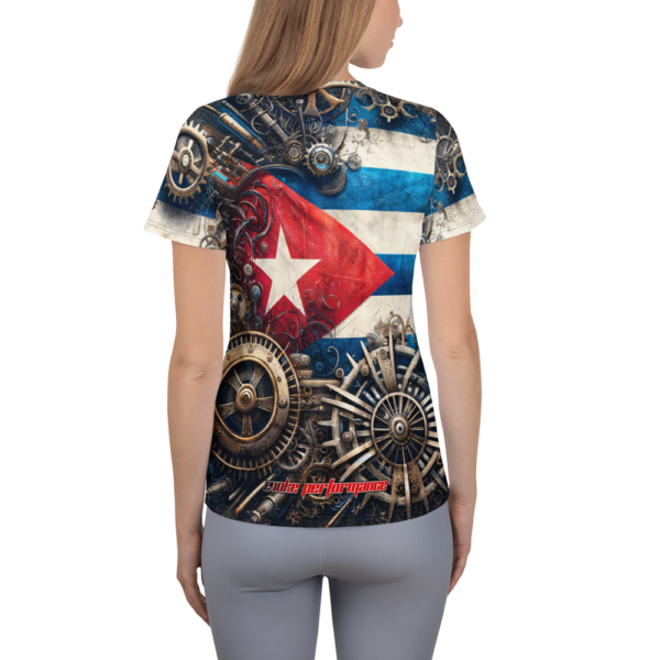 Cuban Mechanica - Women's Athletic T-Shirt with All-Over Steampunk Print - Image 2