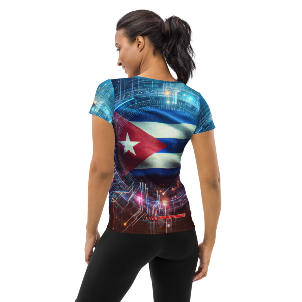 Cuban Flag Cyber Fusion All-Over Print Women's Athletic T-Shirt – EVOKE Performance - Image 2