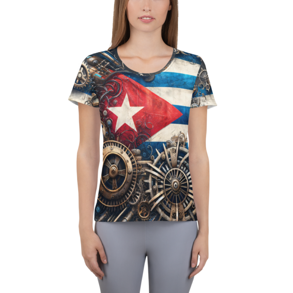 Cuban Mechanica - Women's Athletic T-Shirt with All-Over Steampunk Print