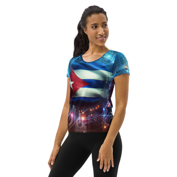 Cuban Flag Cyber Fusion All-Over Print Women's Athletic T-Shirt – EVOKE Performance - Image 3