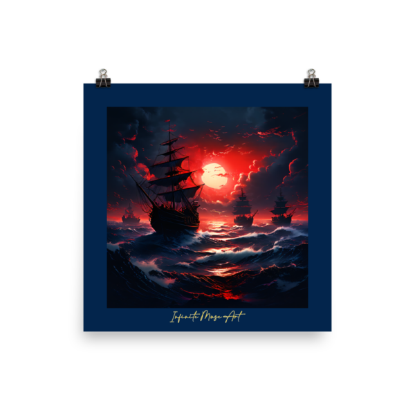 "Crimson Voyage: Epic Nautical Sunset Poster