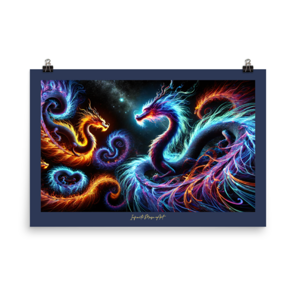 Celestial Dance of Dragons | 24x36in Enhanced Matte Art Poster Print