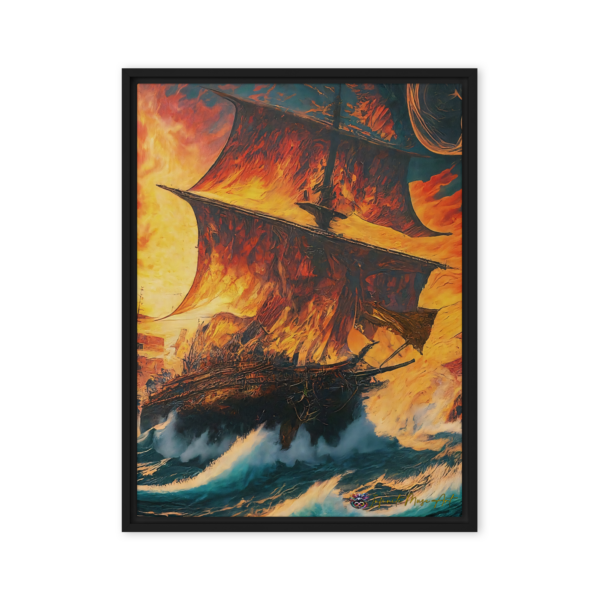 Armada's Inferno - Dramatic Nautical Battle Framed Canvas Print