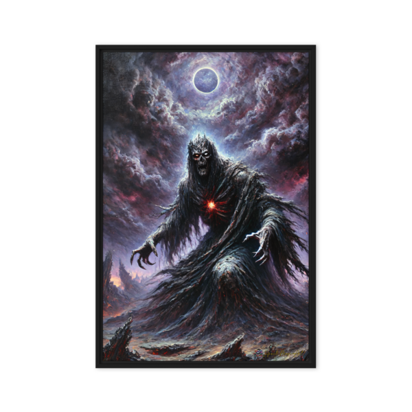 Abyssal King Under Eclipse - 18x24in Framed Canvas Print | Dark Fantasy Art