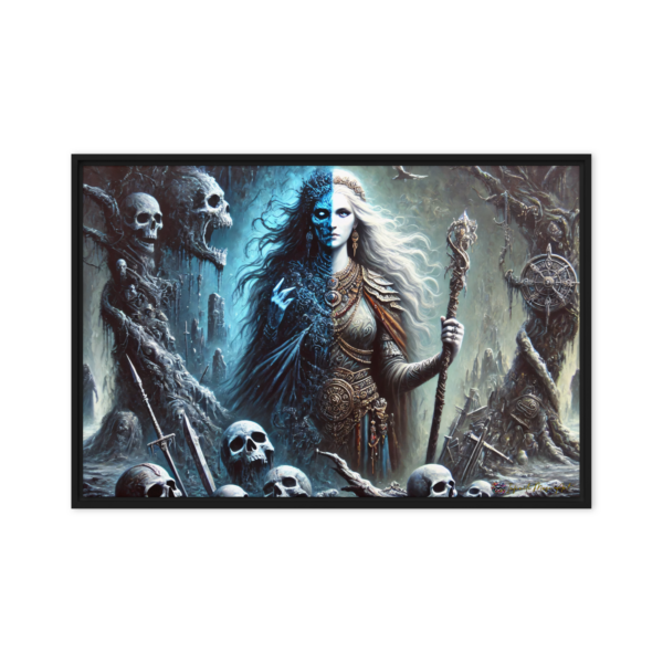 "Twilight Sovereign: Hel’s Dominion" - Framed Canvas Print (24x36in)