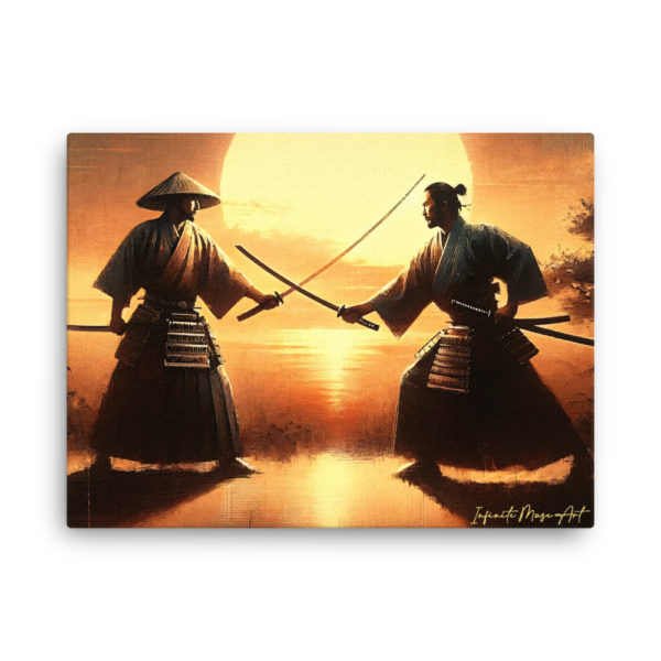 Samurai Duel at Sunset – Thin Canvas Print (18x24in) | Infinite Combat Arts Collection