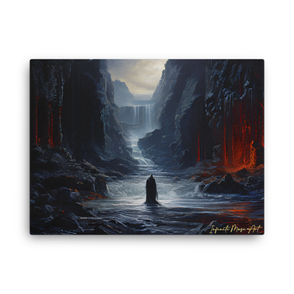 Abyssal Echoes: Mystical Waterfall Canyon Thin Canvas Print