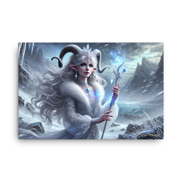 Winter Enchantress Thin Canvas Print – Captivating Ice Sorceress Artwork for Inspiring Spaces