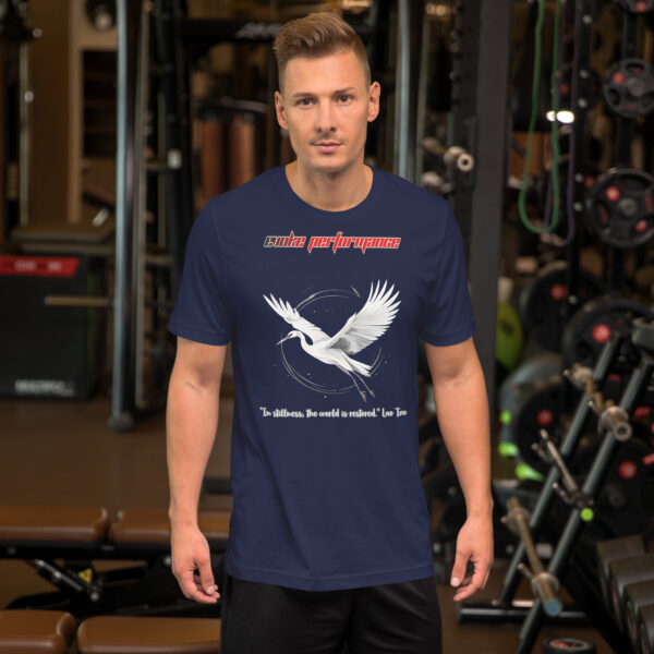 EVOKE Performance Unisex Staple T-Shirt | Bella + Canvas 3001 – Martial Arts Inspired Design with "In stillness, the world is restored." Quote - Image 3