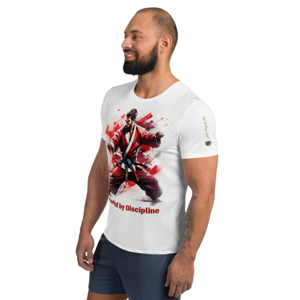 All-Over Print Men's Athletic T-Shirt – EVOKE Performance Martial Arts Apparel – "Fueled by Discipline" Quote - Image 3