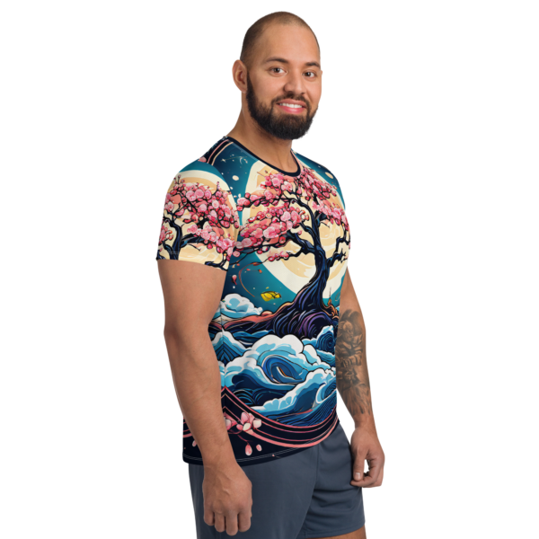 Men's All-Over Print Athletic T-Shirt – Moonlit Cherry Blossom Design by EVOKE Performance