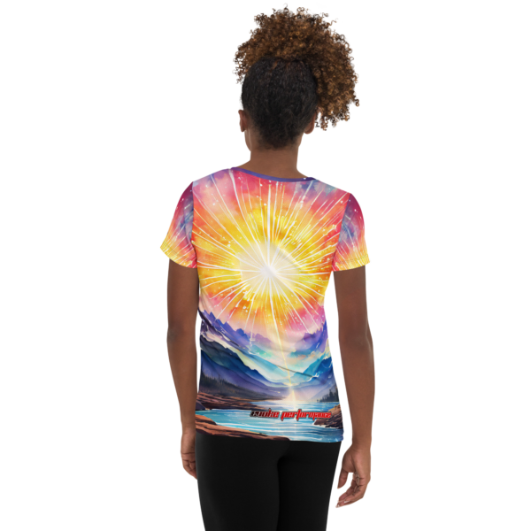 EVOKE Performance Women's All-Over Print Athletic T-Shirt – Radiant Mountain Valley Design for Activewear - Image 3