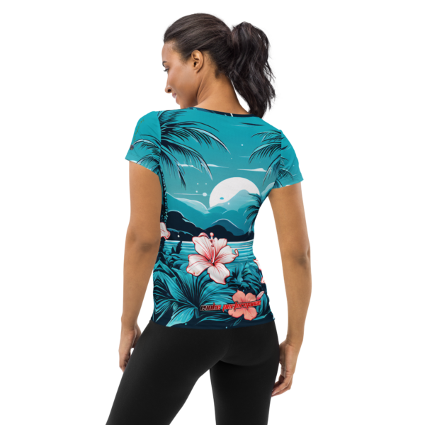 EVOKE Performance All-Over Print Women's Athletic T-Shirt - Midnight Oasis Design - Image 3