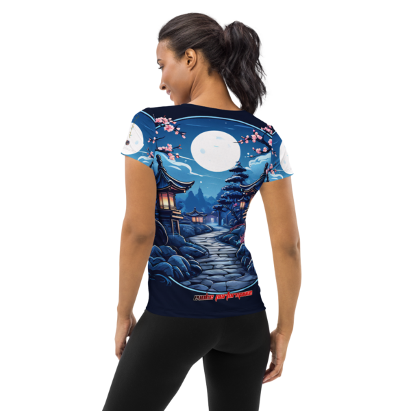 Women’s All-Over Print Athletic T-Shirt | Moonlit Japanese Garden Design - Image 3