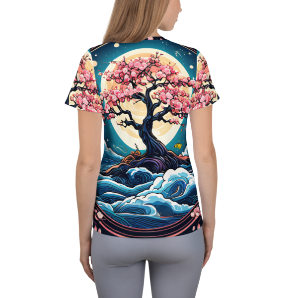 All-Over Print Women's Athletic T-Shirt – Moonlit Cherry Blossom Design for Activewear - Image 3