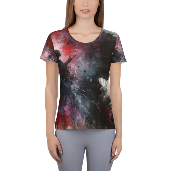 Echoes of Conflict Women's Athletic T-Shirt – EVOKE Performance All-Over Print for Sports & Martial Arts - Image 2