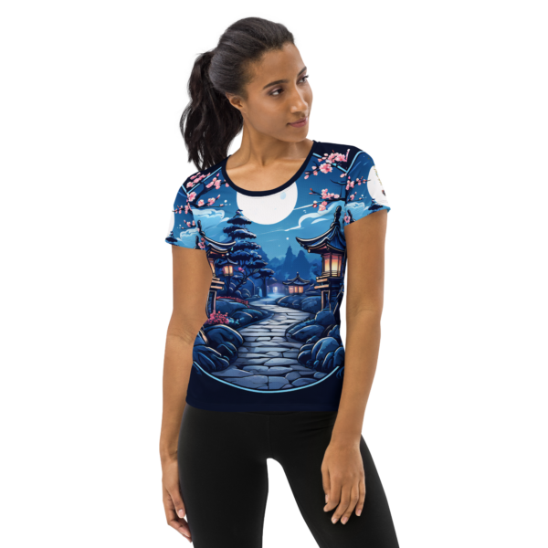 Women’s All-Over Print Athletic T-Shirt | Moonlit Japanese Garden Design - Image 2