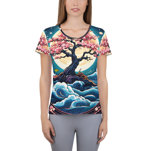 All-Over Print Women's Athletic T-Shirt – Moonlit Cherry Blossom Design for Activewear - Image 2