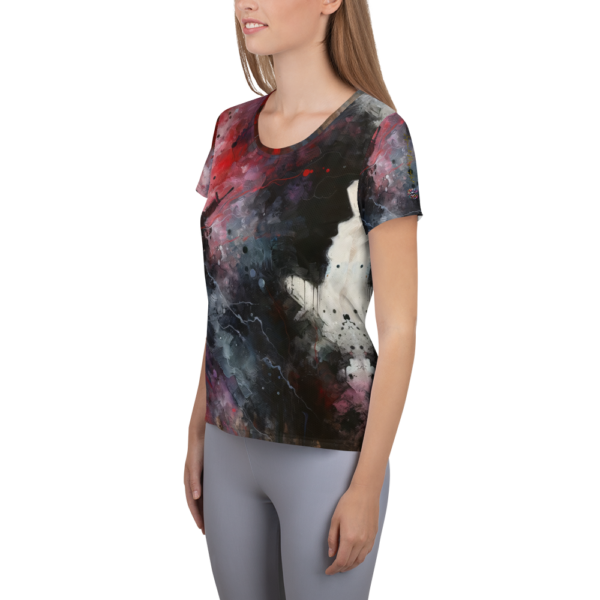 Echoes of Conflict Women's Athletic T-Shirt – EVOKE Performance All-Over Print for Sports & Martial Arts