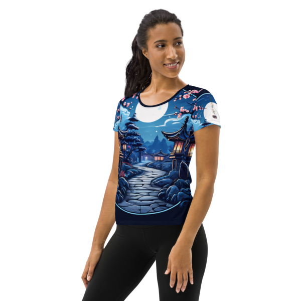 Women’s All-Over Print Athletic T-Shirt | Moonlit Japanese Garden Design