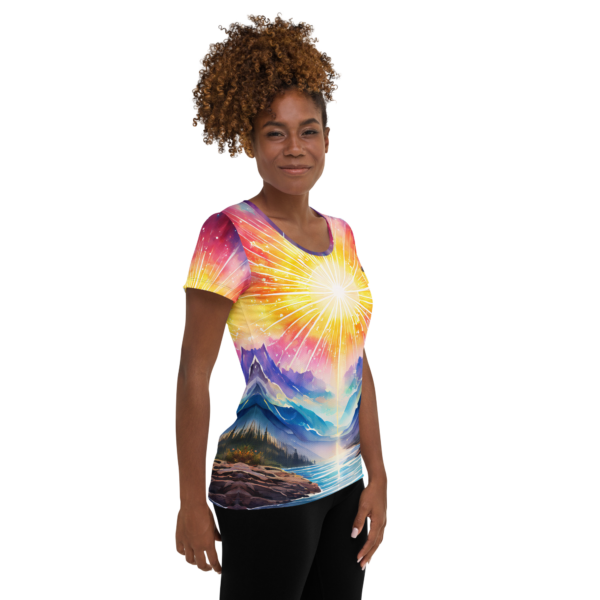 EVOKE Performance Women's All-Over Print Athletic T-Shirt – Radiant Mountain Valley Design for Activewear - Image 4