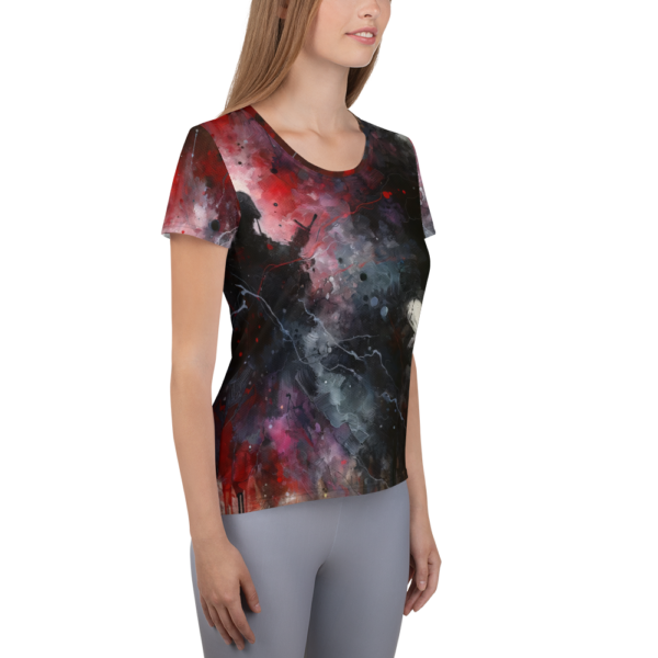 Echoes of Conflict Women's Athletic T-Shirt – EVOKE Performance All-Over Print for Sports & Martial Arts - Image 4