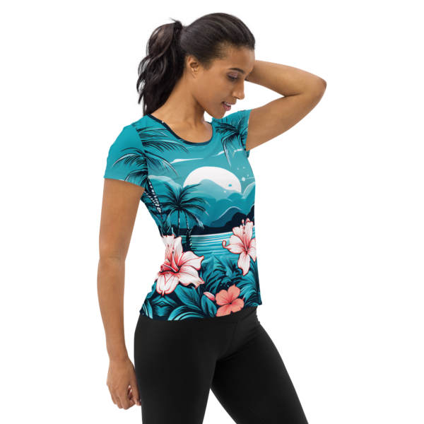 EVOKE Performance All-Over Print Women's Athletic T-Shirt - Midnight Oasis Design