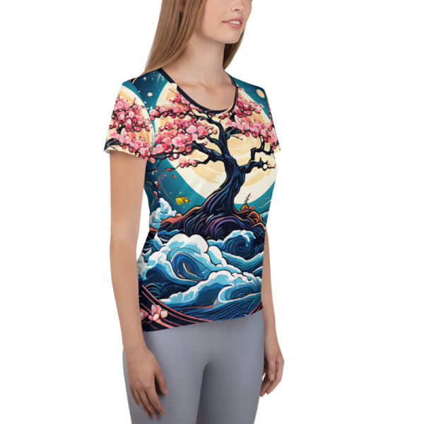 All-Over Print Women's Athletic T-Shirt – Moonlit Cherry Blossom Design for Activewear - Image 4