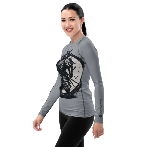 All-Over Print Women's Rash Guard - EVOKE Performance with UPF 50+ and 'Discipline Defines Destiny' Quote