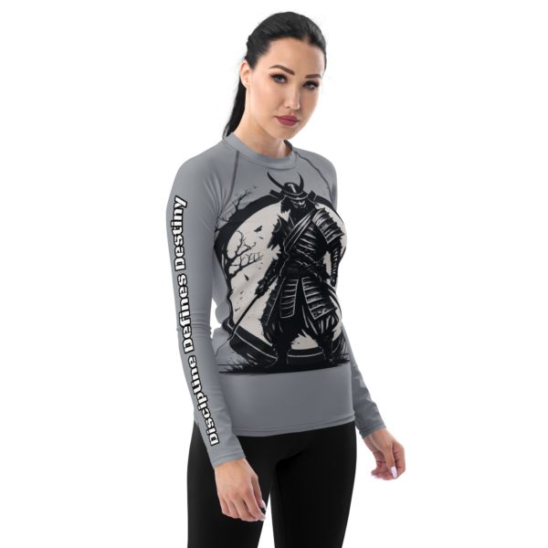 All-Over Print Women's Rash Guard - EVOKE Performance with UPF 50+ and 'Discipline Defines Destiny' Quote - Image 4