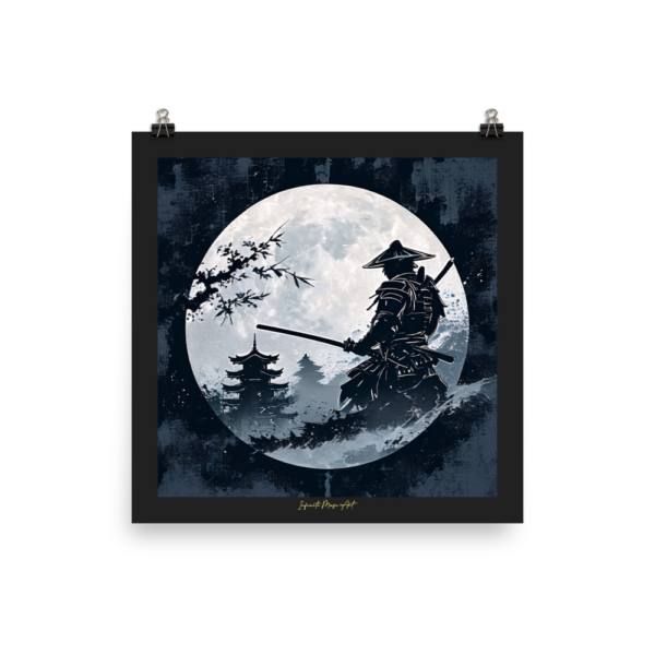 Moonlit Samurai Warrior Poster - Japanese Matte Paper Wall Art (18x18in)