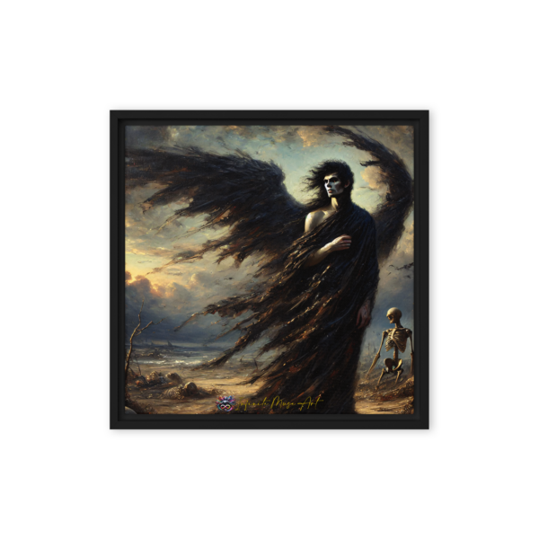 The Reaper's Passage - Framed Canvas Print (16x16in) - Dark Fantasy Art with Black Frame